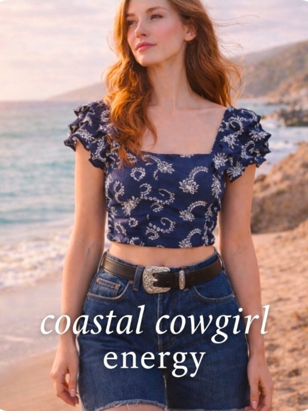 Boho Coastal Cowgirl Paisley Ruffle Crop Top DO+BE Size S